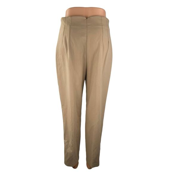 Zara Women's Tan Khaki Beige High Rise Tapered Leg Trousers Dress Pants Size M - Picture 3 of 5
